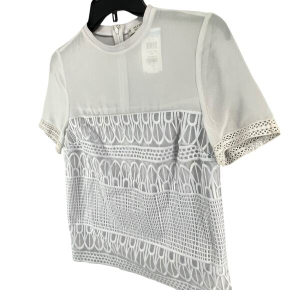AllSaints Charlton Top Womens 4 Gray Sheer Mesh Geometric Embroidery Modern - Picture 2 of 13